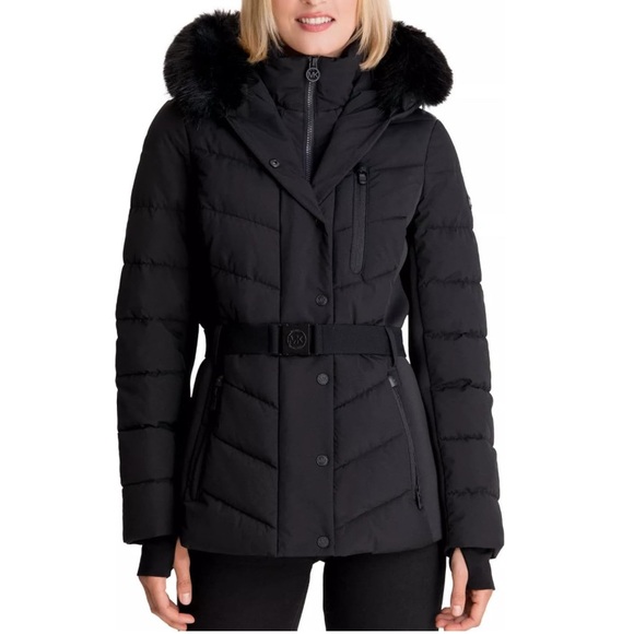 Michael Kors Active Puffer Coat with Faux Fur Trimmed Hood Size Medium - Picture 1 of 14